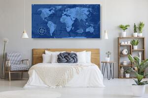 Parafa kép rusztikális világ térkép kék színben