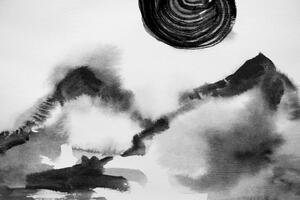 Öntapadó tapéta japán festmény fekete-fehérben