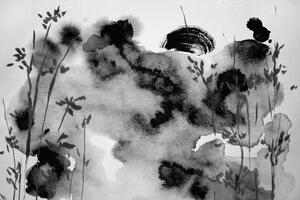 Tapéta a japán égbolt fekete-fehér festménye