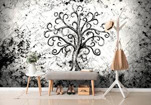 Öntapadó tapéta az élet fa szimbóluma fekete-fehérben