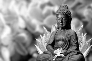 Öntapadó fotótapéta békés Buddha fekete fehérben