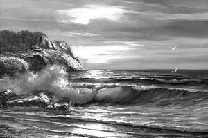 Öntapadó tapéta reggel a tengeren fekete fehérben