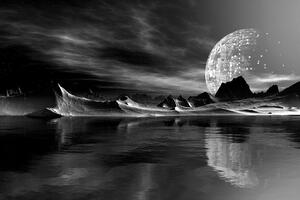 Tapéta futurisztikus bolygó fekete-fehérben - 225x150