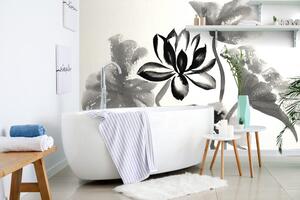 Tapéta akvarell lótuszvirág fekete-fehérben