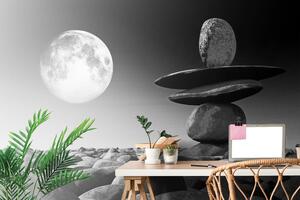 Öntapadó fotótapéta kövek holdfényben fekete-fehérben