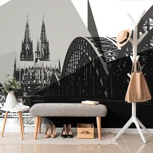 Tapéta Köln város fekete-fehér illusztrációja
