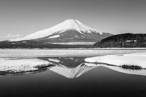Fotótapéta japán Fuji hegy fekete fehérben