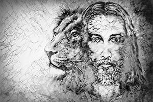 Öntapadó tapéta a mindenható oroszlánnal fekete-fehérben