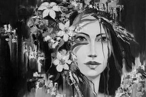 Öntapadó tapéta fekete-fehér eredeti festmény egy nőről
