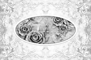 Öntapadó tapéta fekete fehér kő rózsák