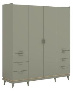 Gardróbszekrény Fertalu 101, Laminált forgácslap, 215x190x57cm, Zöld, Tölgy