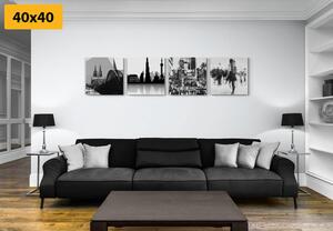 Képszett nagyvárosi élet fekete-fehér változatban absztrakt elemekkel - 4x 40x40