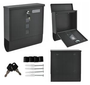 Postaláda, ModernHome HPB2210-GS, antracit, 30,5 x 33,5 x 9,6 cm, horganyzott acél, újságtartóval, betekintő ablakok, falra és kerítésre szerelhető, 2 kulccsal, szerelőkészlettel