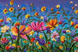 Tapéta színes virágok a réten - 150x100