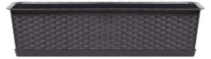 Rattan virágláda, Prosperplast Ratolla Case P 700, barna, 68,5 x 17,3 cm, magasság: 15 cm, alátéttel, 13 l, rattan hatású