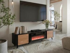 TV-állvány Modus, Laminált forgácslap, Közepes sűrűségű farostlemez, 49x200x39cm, Dió, Fekete