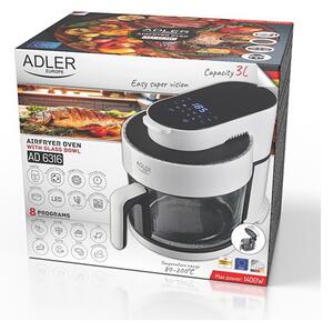 Adler AD 6316 forrólevegős sütő üveg tállal 3L 1200W