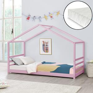 Házikó ágy Vardø 90x200 cm matraccal rózsaszín