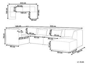 Jobb oldali ötszemélyes moduláris törtfehér kordbársony kanapé ottománnal LEMVIG