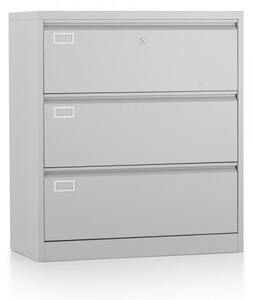 Kétsoros fém irattartó szekrény A4 - 3 fiókos, 90 x 45 x 102 cm, hengerzárral, szürke - RAL 7035