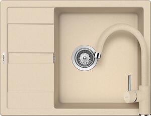 Schock Ronda D-100L konyhai mosogatótálca 650 x 500 mm és Schock Plutos konyhai csaptelep Cristalite Moonstone, bézs