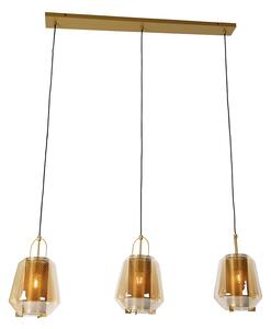 Függesztett lámpa arany borostyánsárga üveggel 23 cm hosszúkás 3 fényű - Kevin
