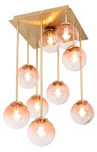 Art Deco mennyezeti lámpa arany rózsaszín üveggel 9 fényű - Athén