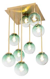 Art Deco mennyezeti lámpa arany, zöld üveggel 9 fényű - Athén