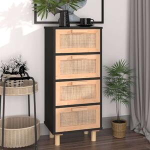 VidaXL 4 Fiókos Tálalószekrény - Fekete Fa/Rattan - 40x30x90cm