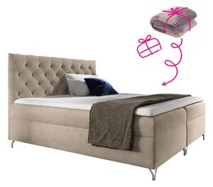 KONDELA Boxspring ágy, 200x200, bézs Velvet szövet, GULIETTE + ajándék