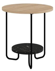 Kisasztal, tölgyszínű, fekete fém lábakkal és polccal, 45cm - UPDO