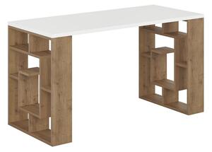 Íróasztal, fehér, sötét tölgyfa, polccal 150 cm - ESCARGOT
