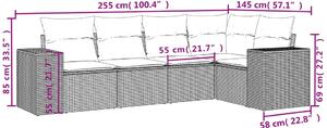 VidaXL 5 részes szürke polyrattan kerti ülőgarnitúra párnákkal