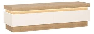 TV állvány, LED világítással, 2 fiókkal, 130 cm, fehér-tölgy - ARIZONA