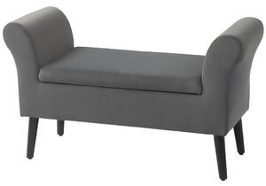 Ülőpad, tárolóval, bársonyos pe szövet és gumifa, kartámaszokkal, sötétszürke, 115 x 43 x