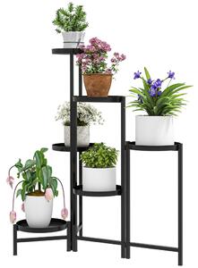 Virágállvány, 6 szintes, fém, 80 cm magas, fekete