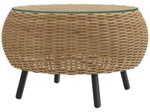 Rattan kerek kerti asztal, üveglappal, barna Ø75 x 42 cm