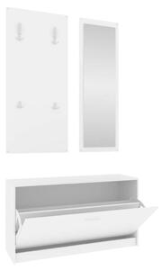 Fehér 3 az 1-ben Cipőszekrény Szett - Tükörrel és Fogaspanel - 80x27x46,5 cm
