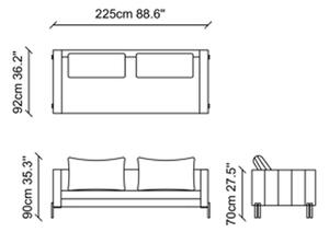 Design 3 személyes kanapé Zenovia 225 cm szürke