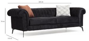 Design 3 személyes kanapé Vendetta 245 cm fekete