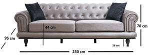 Design ágyazható kanapé Chesterfield 230 cm szürke