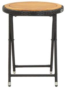 Fekete polyrattan és tömör akácfa teázóasztal 60 cm