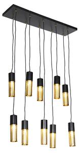 Industriële hanglamp zwart met goud 10-lichts - Raspi