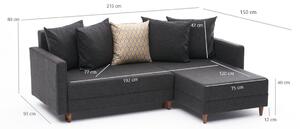 Összecsukható sarok kanapé Satisha 215 cm antracit - jobb