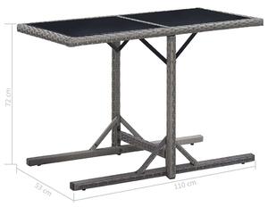 Antracitszürke polyrattan és üveglapos kerti asztal 110x53x72cm