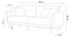 Összecsukható 3 személyes kanapé Gianetta 205 cm krém