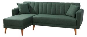 Sarok ágyazható kanapé Zayda 225 cm sötétzöld – bal