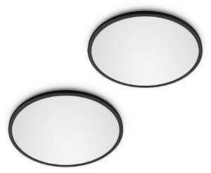 Philips LED SuperSlim 2 darabos szett, fekete, IP44, Ø 25 cm, 2700 K, dimmelhető, Fekete, Dolgozószoba / Iroda, Műanyag, Modern