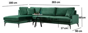 Design sarokkanapé Fenicia 283 cm zöld - bal oldalas