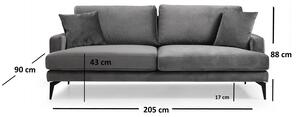 Design 3 személyes kanapé Fenicia 205 cm szürke